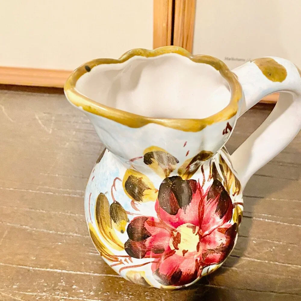 Vintage‎ Italian Deruta Ceramic Pottery Vase Creamer Pitcher Hand-Painted Floral